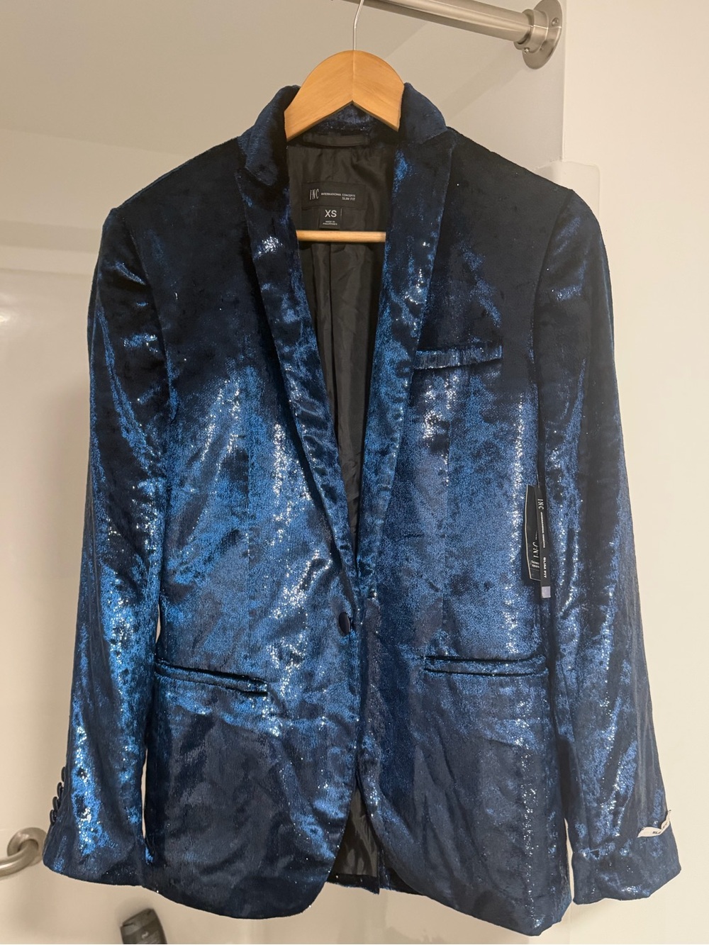 INC International Concepts Shimmering Navy Blue Velvet Blazer NEW W/ TAGS